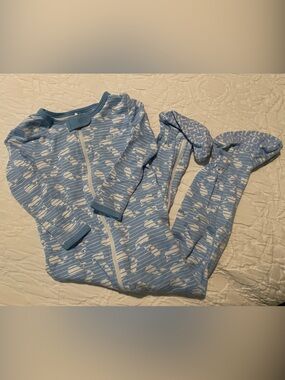 Vineyard Vines Blue & White Striped  Whale Footie One-Piece